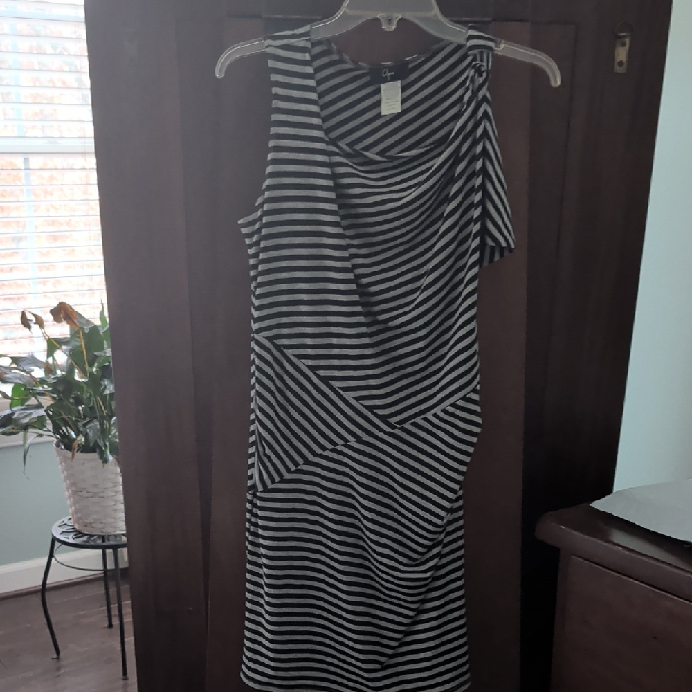 Aqua Striped Asymmetrical Dress in Black and White